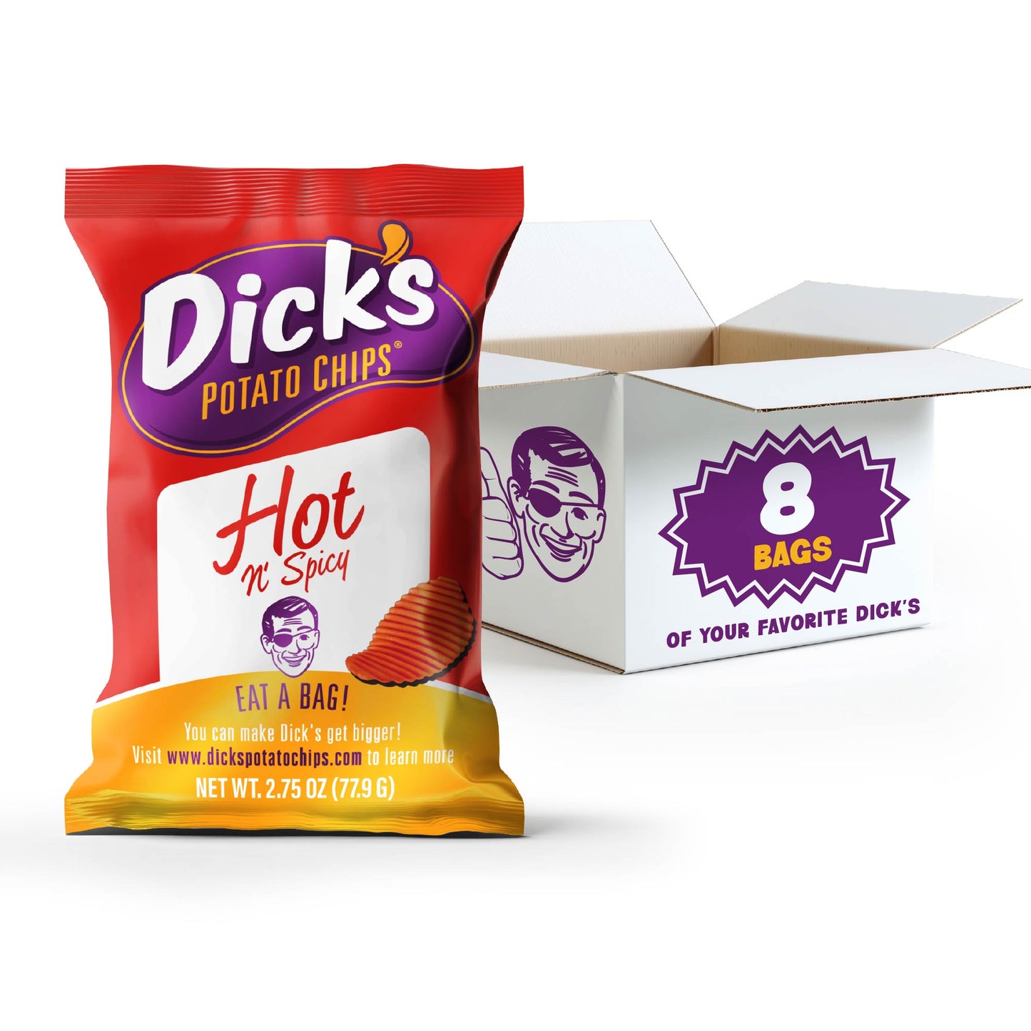 Dick's Hot & Spicy Ripple Potato Chips — Bulk Pack (2.75 oz Bags)